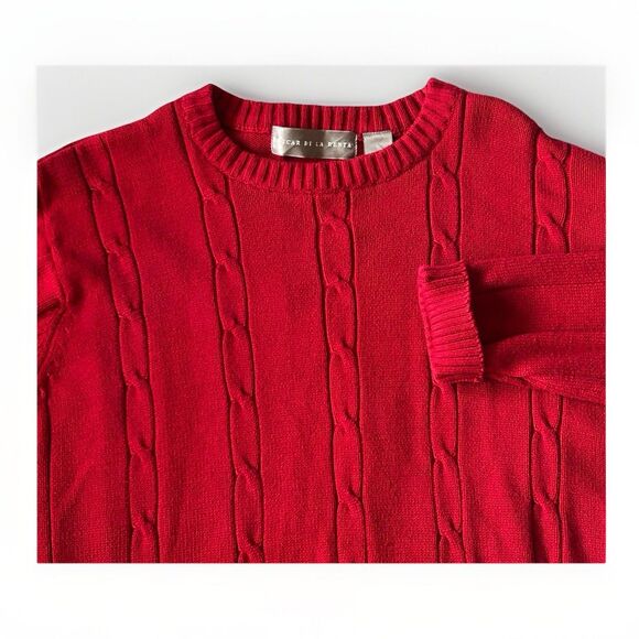 Oscar De La Renta Mens Sweater L Cable Knit Red Crewneck Pullover Y2K - Picture 1 of 9
